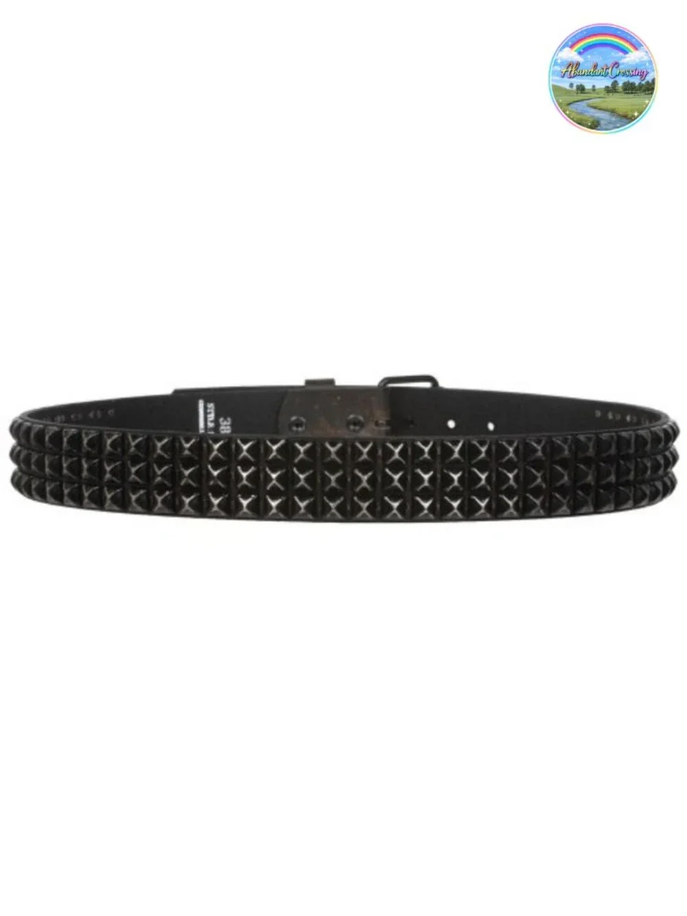 Punk Rock Star Distressed Black Studded Leather Belt 1.75